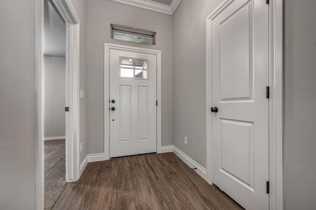 2013 W Crossbow Way, Mustang, OK 73064 - foyer with ornamental molding and dark wood-style floors