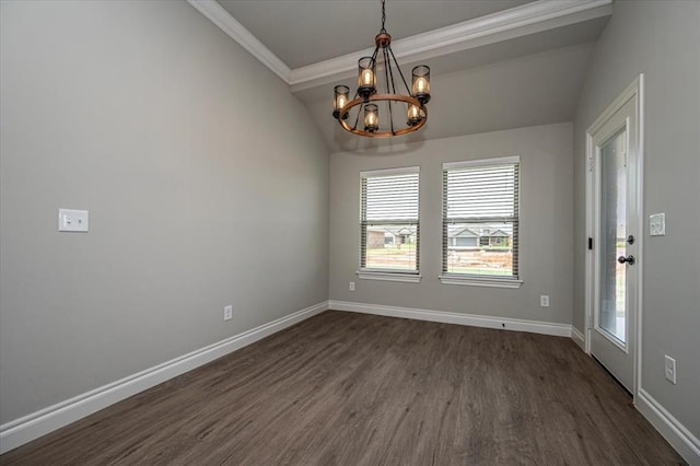 2013 W Crossbow Way, Mustang, OK 73064 - empty room featuring a chandelier, dark wood finished floors, and crown molding
