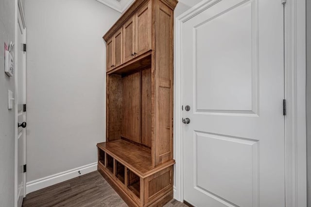 2013 W Crossbow Way, Mustang, OK 73064 - mudroom featuring baseboards and dark wood-style flooring