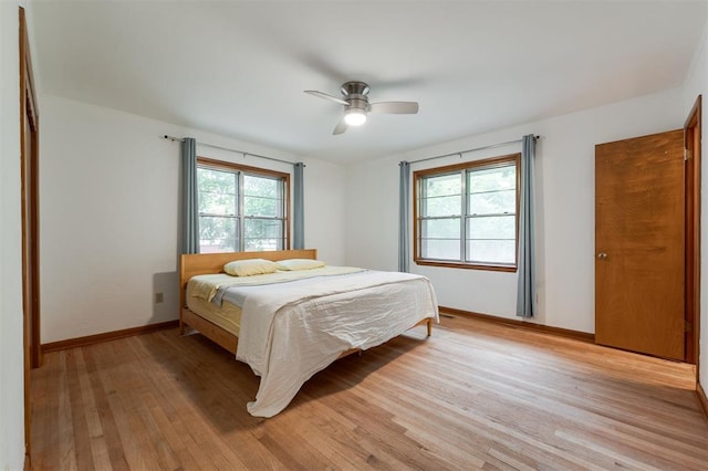 320 E 13th St, Edmond, OK 73034 - bedroom with light wood finished floors and a ceiling fan
