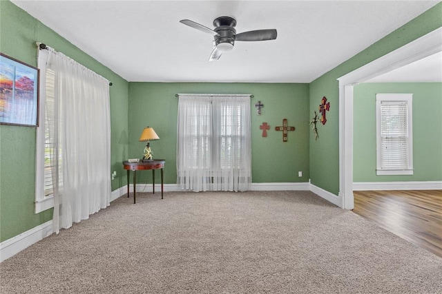 625 N Broadway St, Hydro, OK 73048 - unfurnished room with healthy amount of natural light, carpet floors, and ceiling fan
