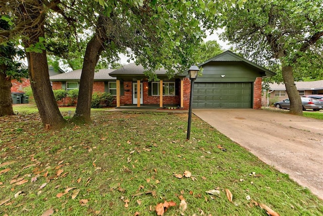 3708 Greenway Ter, Del City, OK 73115 - ranch-style home featuring brick siding, an attached garage, driveway, and a porch