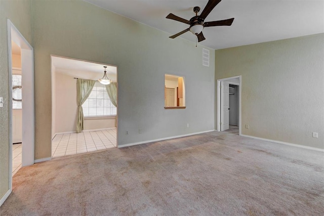 442 W Apple Branch Way, Mustang, OK 73064 - unfurnished room with ceiling fan, lofted ceiling, and carpet floors