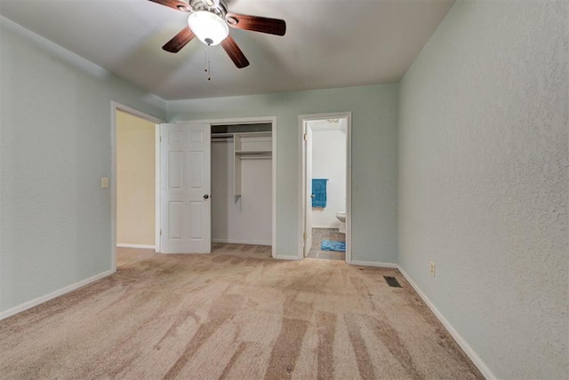 442 W Apple Branch Way, Mustang, OK 73064 - unfurnished bedroom featuring carpet floors, a closet, ensuite bath, and ceiling fan