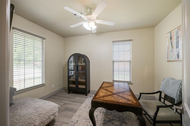 5521 N Miller Ave, Oklahoma City, OK 73112 - office area featuring plenty of natural light, light wood-style flooring, and a ceiling fan
