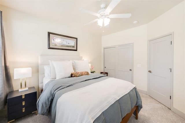 5521 N Miller Ave, Oklahoma City, OK 73112 - bedroom with light carpet, a closet, and ceiling fan