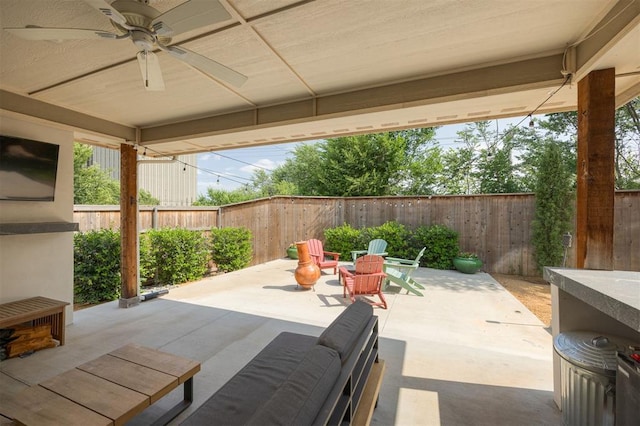 5521 N Miller Ave, Oklahoma City, OK 73112 - fenced backyard featuring a patio area and ceiling fan