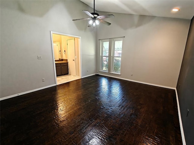 11208 NW 113th St, Yukon, OK 73099 - unfurnished room featuring ceiling fan, wood finished floors, and high vaulted ceiling
