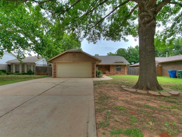 1221 Val Genes Rd, Edmond, OK 73003 - ranch-style home featuring a garage, brick siding, and driveway