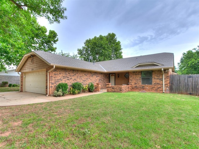 1221 Val Genes Rd, Edmond, OK 73003 - ranch-style home with brick siding, a garage, driveway, and a shingled roof