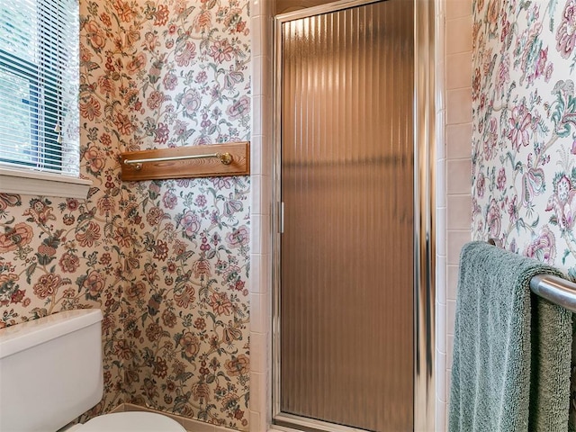 1221 Val Genes Rd, Edmond, OK 73003 - full bath featuring wallpapered walls and a stall shower