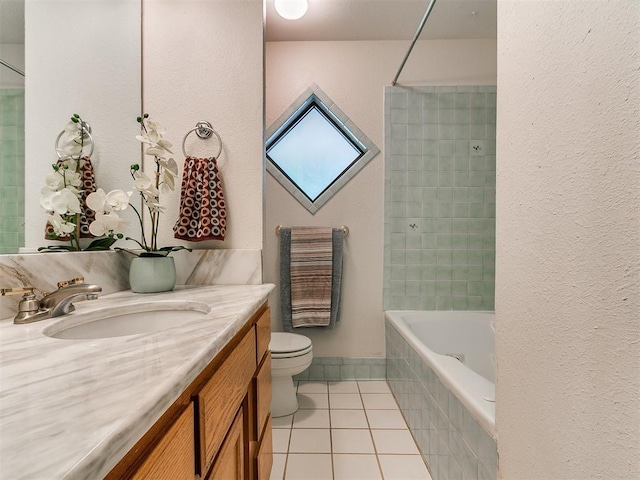 1221 Val Genes Rd, Edmond, OK 73003 - bathroom with vanity, tile patterned floors, and shower / tub combination