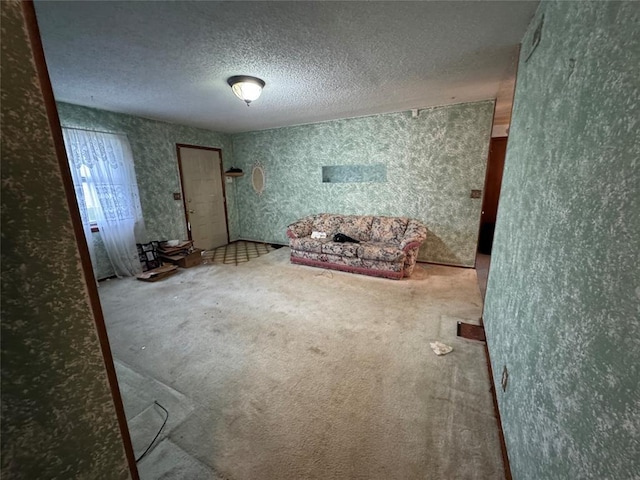 1217 Dove Hollow Dr, Tecumseh, OK 74873 - unfurnished living room with a textured ceiling and carpet floors