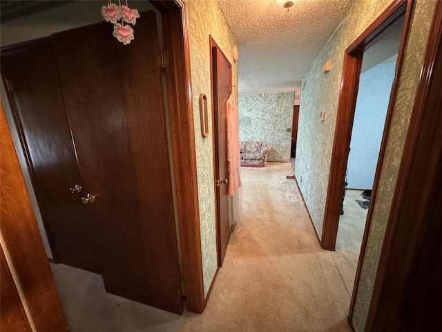 1217 Dove Hollow Dr, Tecumseh, OK 74873 - hall with a textured ceiling and light carpet