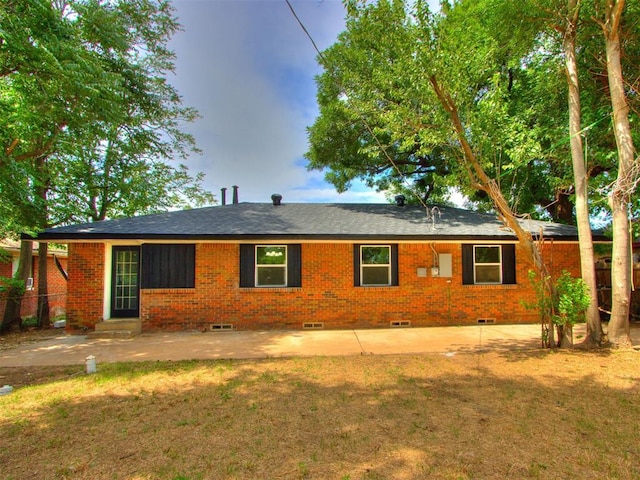 1420 SW 67th St, Oklahoma City, OK 73159 - view of front of property featuring a patio, crawl space, brick siding, and entry steps