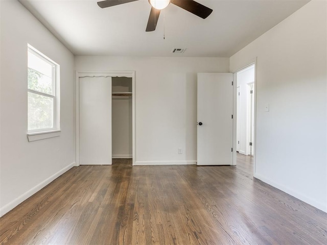 1420 SW 67th St, Oklahoma City, OK 73159 - unfurnished bedroom with wood finished floors, a closet, and ceiling fan