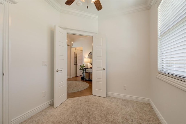15728 Egerton Pl, Edmond, OK 73013 - bedroom featuring carpet flooring, crown molding, and a ceiling fan