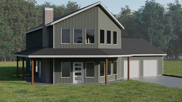 5538 Alberta Creek Rd, Kingston, OK 73439 - view of front facade with a chimney, board and batten siding, driveway, and a front lawn
