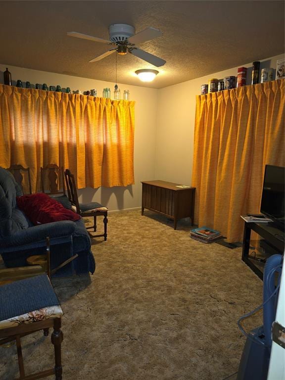730 N Santa Fe St Unit 4052073333, Pauls Valley, OK 73075 - carpeted living room featuring ceiling fan and a textured ceiling