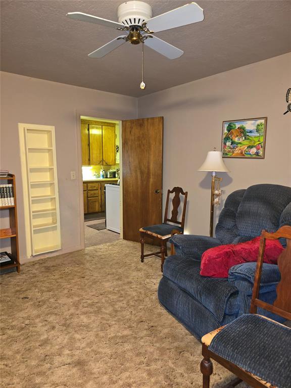730 N Santa Fe St Unit 4052073333, Pauls Valley, OK 73075 - carpeted living area featuring ceiling fan