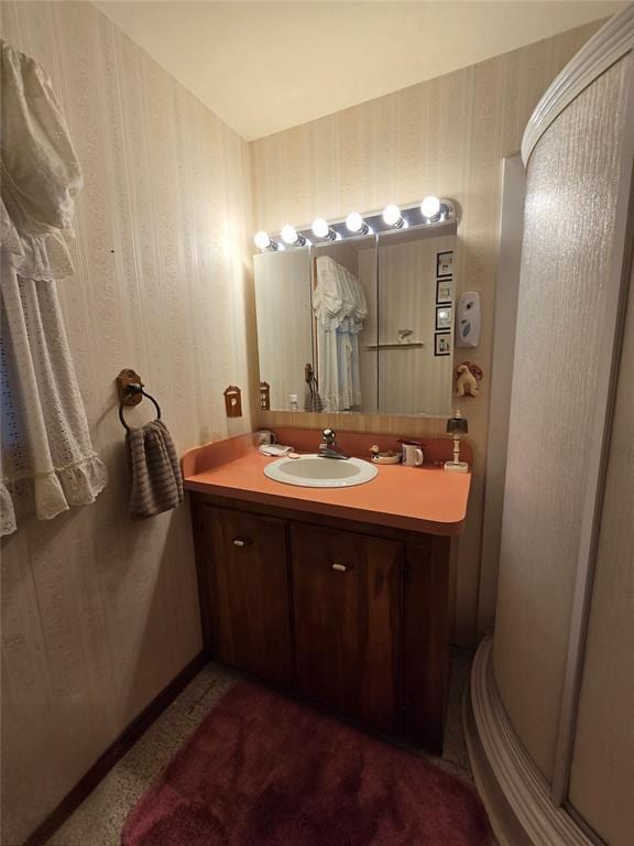 730 N Santa Fe St Unit 4052073333, Pauls Valley, OK 73075 - bathroom with vanity and wallpapered walls