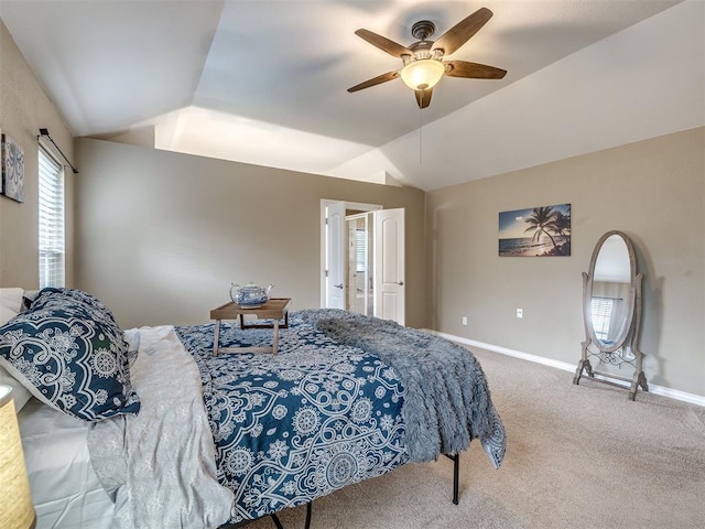 17213 Sunny Hollow Rd, Edmond, OK 73012 - carpeted bedroom featuring vaulted ceiling and a ceiling fan