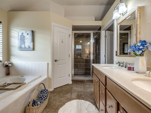 17213 Sunny Hollow Rd, Edmond, OK 73012 - full bathroom with a stall shower, a bath, and double vanity