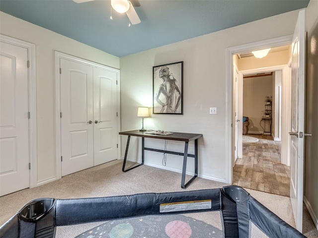 17213 Sunny Hollow Rd, Edmond, OK 73012 - office area featuring carpet and ceiling fan