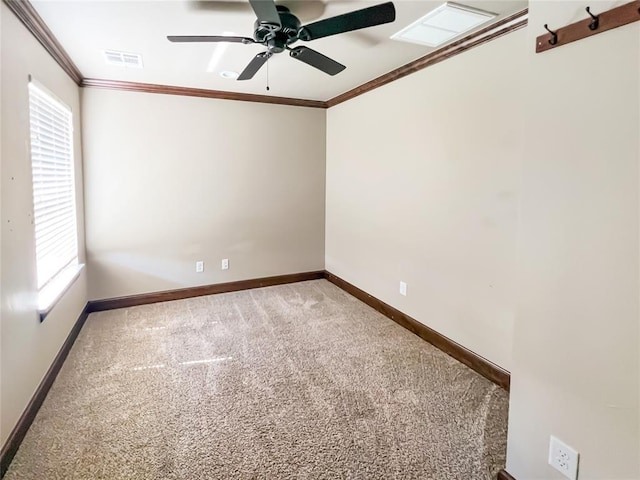 2010 Lakewood, Seminole, OK 74868 - carpeted spare room featuring crown molding, healthy amount of natural light, and a ceiling fan