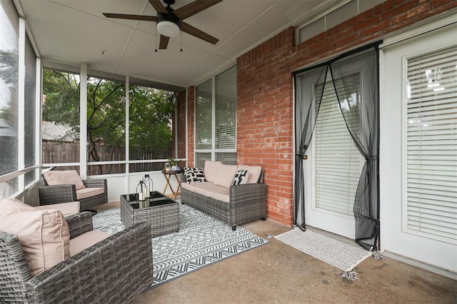 14213 Pecan Hollow Ter, Edmond, OK 73013 - sunroom with ceiling fan and an outdoor hangout area