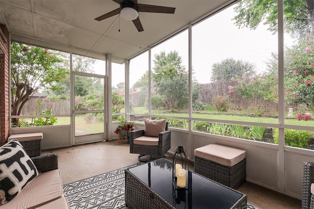 14213 Pecan Hollow Ter, Edmond, OK 73013 - sunroom / solarium featuring a ceiling fan