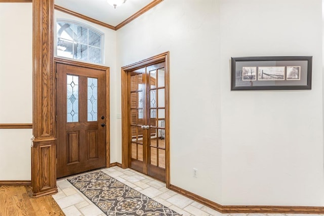 2525 Steeplechase Rd, Edmond, OK 73034 - entrance foyer with french doors and crown molding