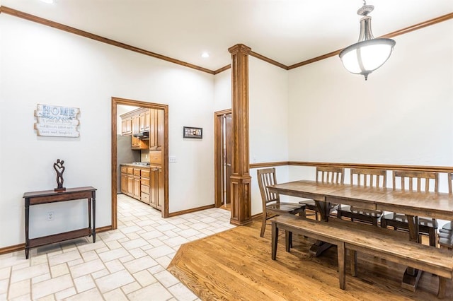 2525 Steeplechase Rd, Edmond, OK 73034 - dining room with crown molding and recessed lighting