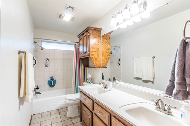 2525 Steeplechase Rd, Edmond, OK 73034 - full bathroom with shower / bath combo, tile patterned floors, and double vanity