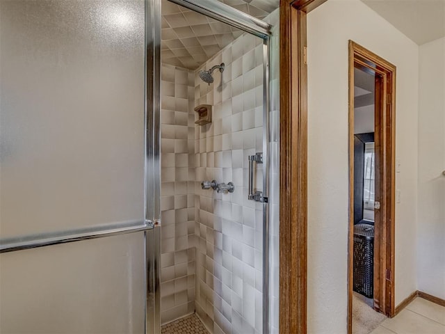 3213 Creekwood Ct, Norman, OK 73072 - bathroom featuring a shower stall and tile patterned flooring