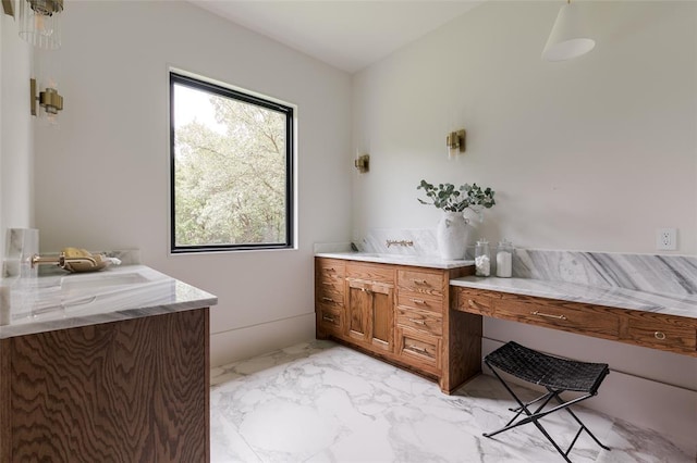 3005 Bee Hive Way, Jones, OK 73049 - bathroom with vanity and marble look tiles