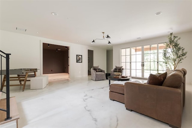 3005 Bee Hive Way, Jones, OK 73049 - living room with marble tiled flooring and recessed lighting