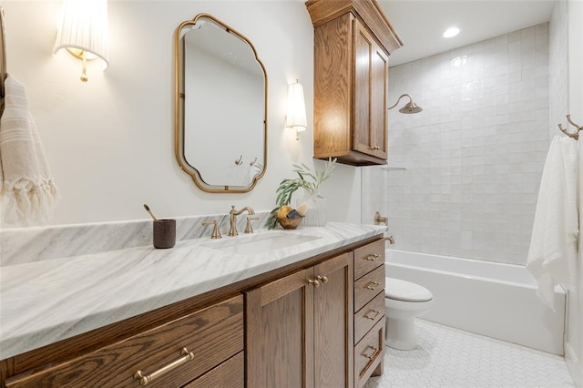 3005 Bee Hive Way, Jones, OK 73049 - full bath featuring vanity, shower / bathtub combination, recessed lighting, and tile patterned floors
