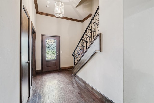 413 Branch Line Rd, Yukon, OK 73099 - entryway featuring dark wood-style floors and stairway