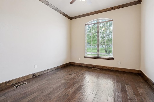 413 Branch Line Rd, Yukon, OK 73099 - empty room with healthy amount of natural light, dark wood-type flooring, and a ceiling fan