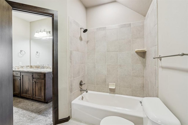413 Branch Line Rd, Yukon, OK 73099 - bathroom featuring vanity, shower / washtub combination, and lofted ceiling