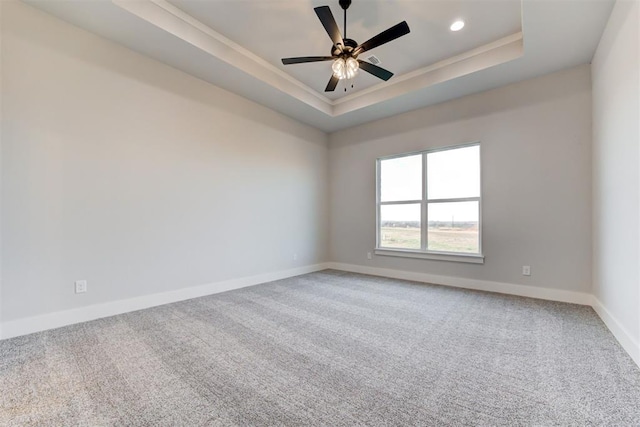4337 Pinon Ln, Piedmont, OK 73078 - carpeted empty room featuring a tray ceiling, ornamental molding, recessed lighting, and ceiling fan