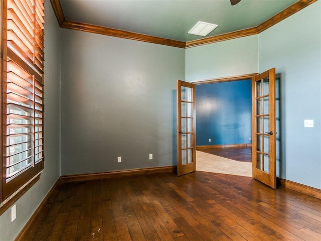 13705 Cascata Strada St, Oklahoma City, OK 73170 - empty room with french doors, crown molding, and wood-type flooring