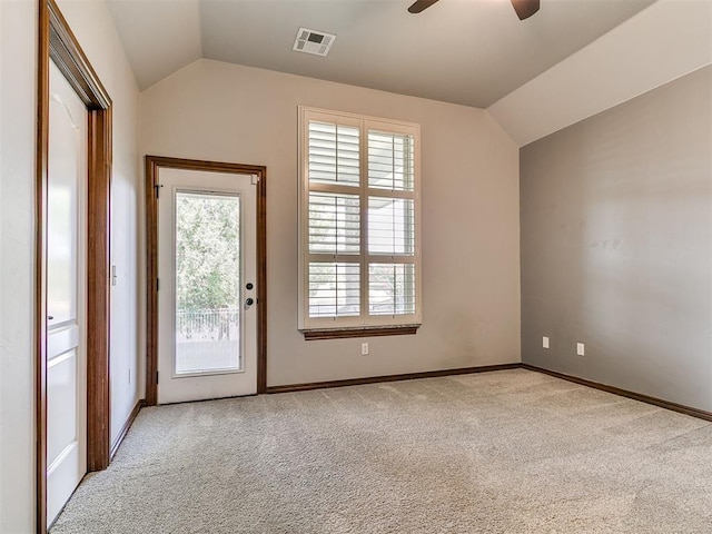 13705 Cascata Strada St, Oklahoma City, OK 73170 - unfurnished room with vaulted ceiling, ceiling fan, and carpet