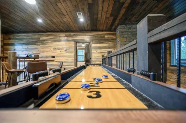 2105 Pine Hills Rd, Broken Bow, OK 74728 - game room with wood walls and wooden ceiling