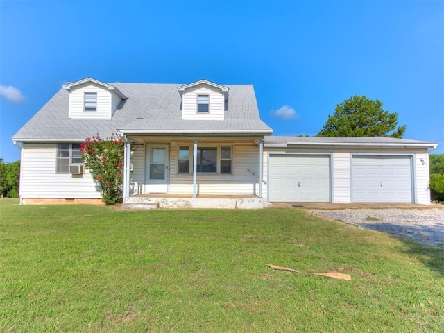 3240 SW 119th St, Oklahoma City, OK 73170 - cape cod-style house featuring covered porch, driveway, a front yard, an attached garage, and cooling unit