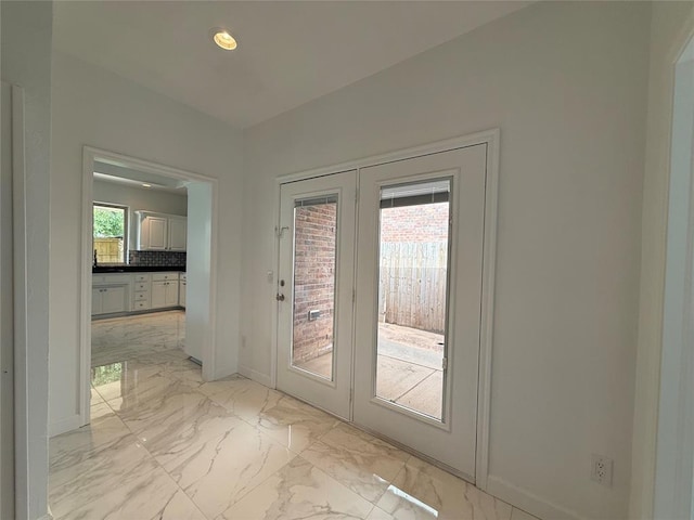 1016 Erinova Dr, Yukon, OK 73099 - entryway featuring light marble finish flooring, french doors, and recessed lighting