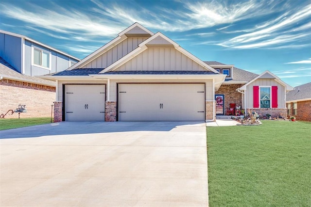 1624 NE 32nd St, Moore, OK 73160 - craftsman-style house with board and batten siding, concrete driveway, a garage, a front yard, and roof with shingles