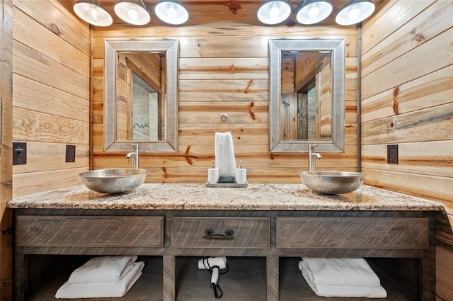 229 Sweet Gum Trl, Broken Bow, OK 74728 - full bathroom with wooden walls and double vanity
