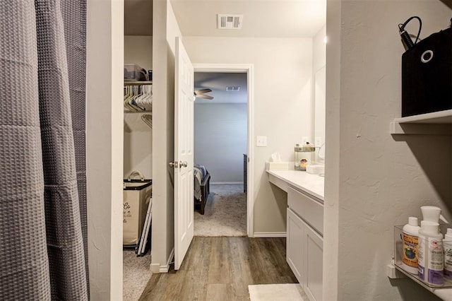 11725 Casey Dr, Yukon, OK 73099 - bathroom with wood finished floors and vanity